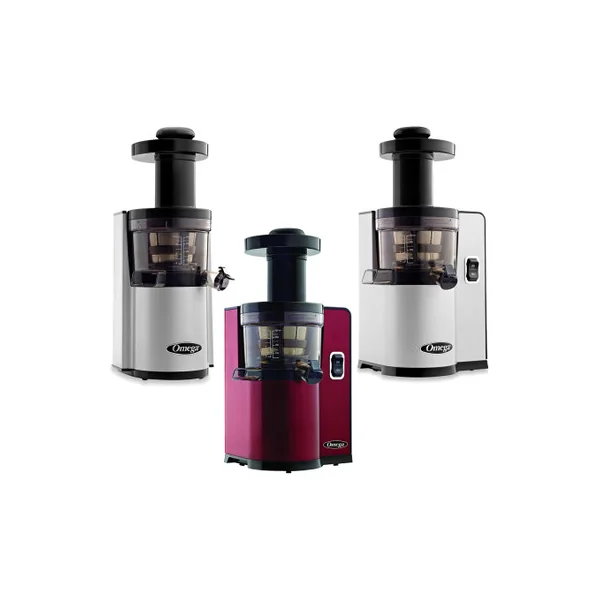 Omega VSJ843 vertical cold-press juicer in three available finishes